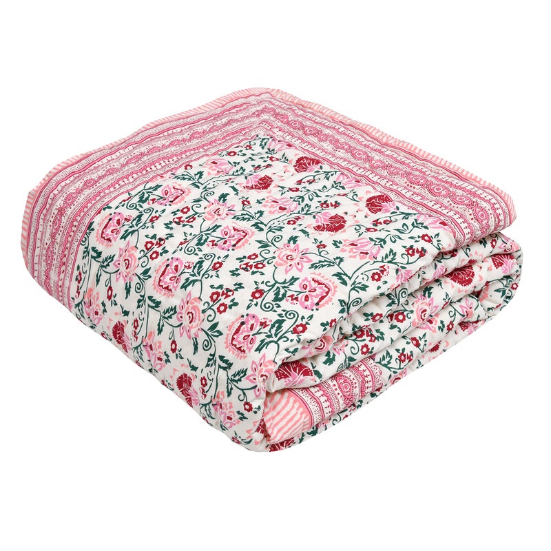 BLOCKS OF INDIA Hand Block Printed Cotton King Size Quilt/Rajai (90 Inch X 108 Inch) (Pink Jaal) (Reversible, Breathable),300 TC - Image 4