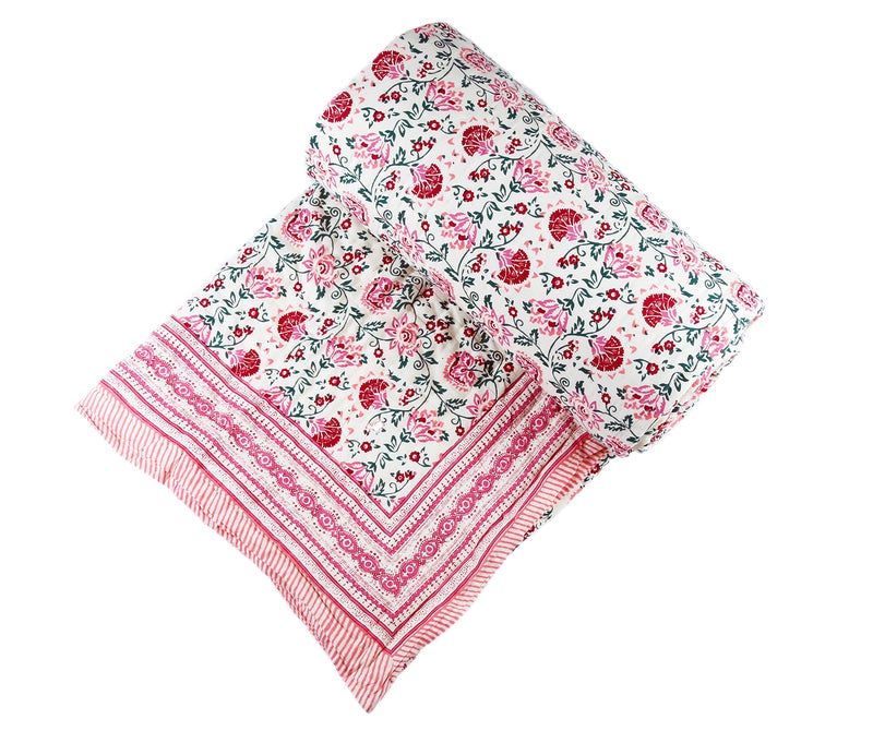 BLOCKS OF INDIA Hand Block Printed Cotton King Size Quilt/Rajai (90 Inch X 108 Inch) (Pink Jaal) (Reversible, Breathable),300 TC - Image 5
