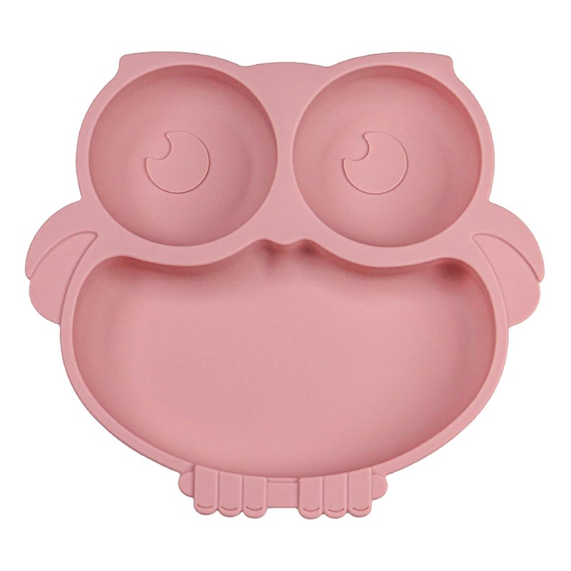 IDVVSSX Silicone Baby Plate with Suction, Owl Shape Suction Plate for Toddler Kids, Baby Toddler Divided Dish, Pink - Image 1
