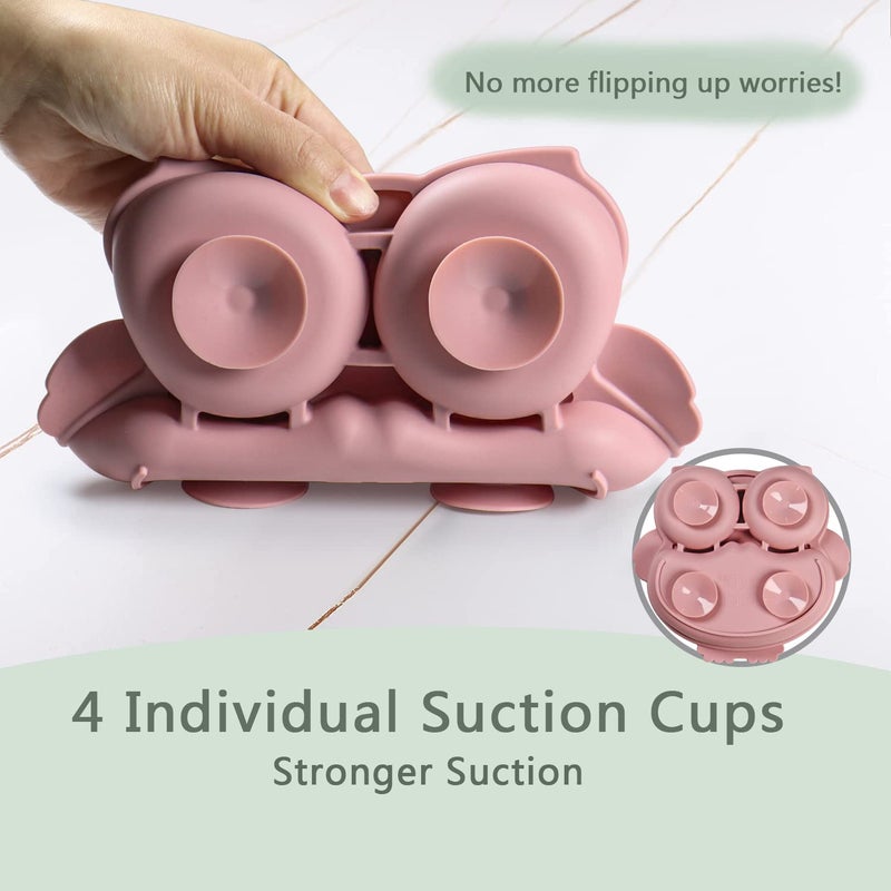 IDVVSSX Silicone Baby Plate with Suction, Owl Shape Suction Plate for Toddler Kids, Baby Toddler Divided Dish, Pink - Image 2