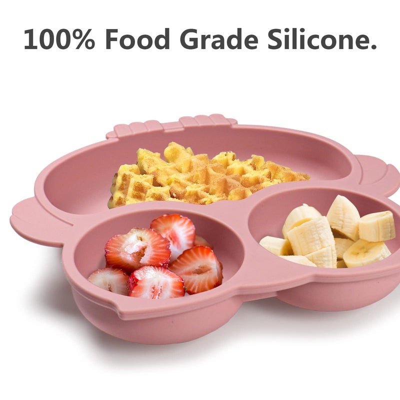 IDVVSSX Silicone Baby Plate with Suction, Owl Shape Suction Plate for Toddler Kids, Baby Toddler Divided Dish, Pink - Image 3