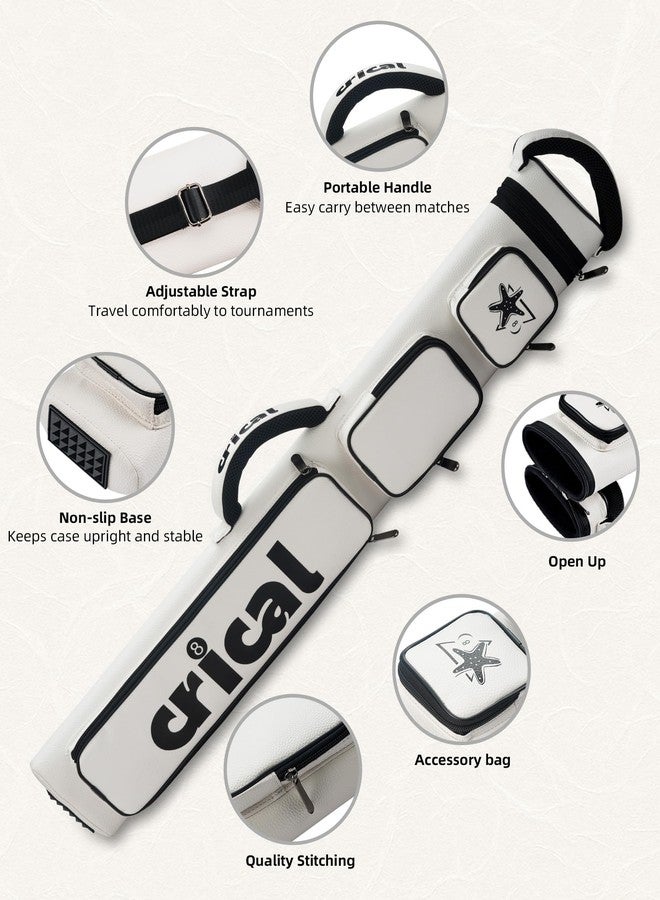 CRICAL 2x4 Pool Cue Case, White Litchi-Grain Cue Stick Case with Accessory Pockets, Adjustable Shoulder Strap, Non-Slip Base, Holds 2 Butts and 4 Shafts - Image 4
