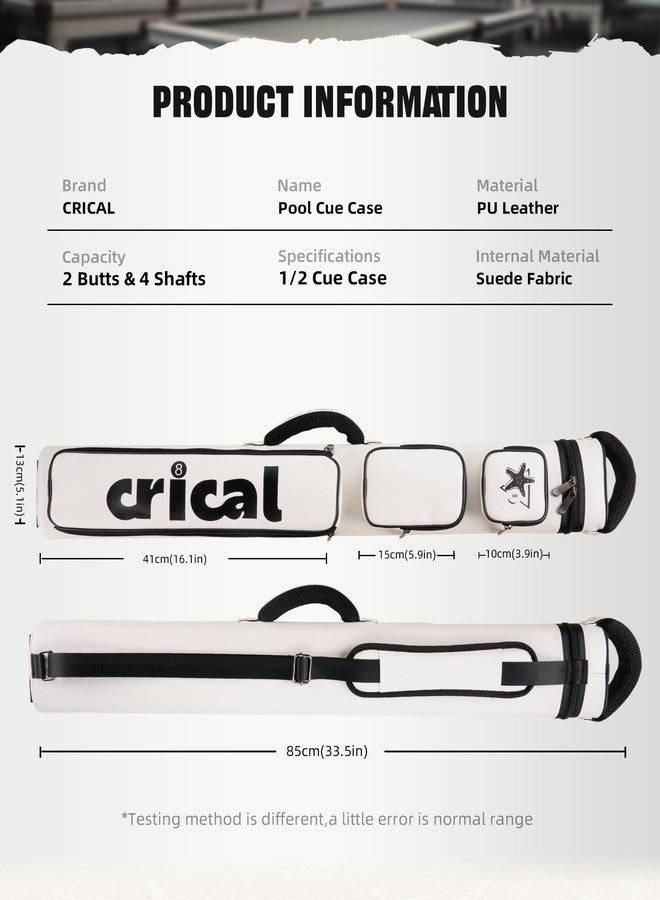 CRICAL 2x4 Pool Cue Case, White Litchi-Grain Cue Stick Case with Accessory Pockets, Adjustable Shoulder Strap, Non-Slip Base, Holds 2 Butts and 4 Shafts - Image 3