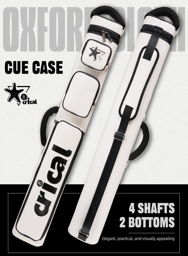 CRICAL 2x4 Pool Cue Case, White Litchi-Grain Cue Stick Case with Accessory Pockets, Adjustable Shoulder Strap, Non-Slip Base, Holds 2 Butts and 4 Shafts - Image 2