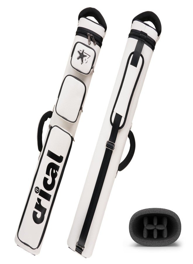 CRICAL 2x4 Pool Cue Case, White Litchi-Grain Cue Stick Case with Accessory Pockets, Adjustable Shoulder Strap, Non-Slip Base, Holds 2 Butts and 4 Shafts - Image 1