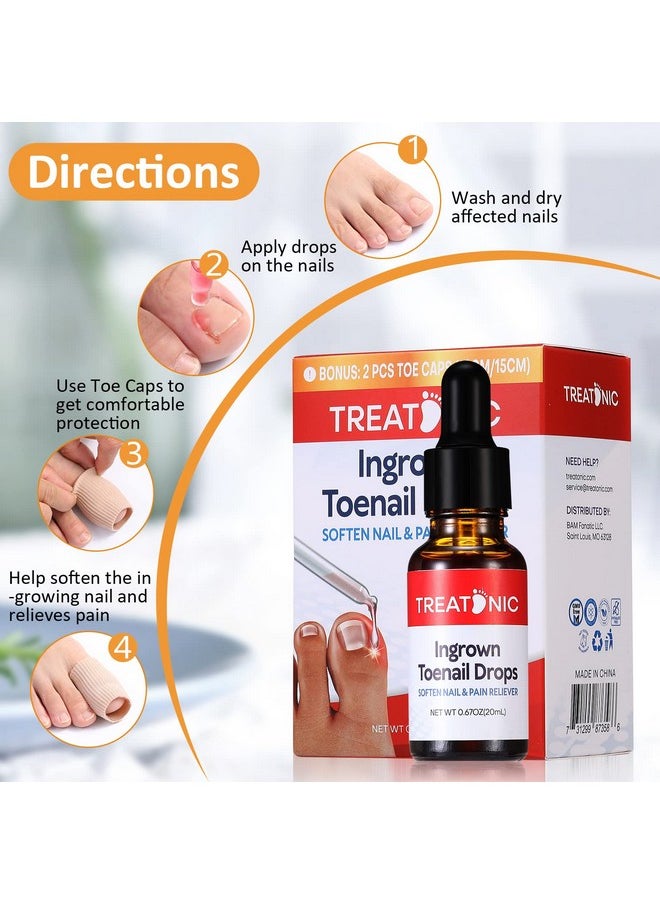 TREATONIC Ingrown Toenail Treatment - Ingrown Toenail Pain Reliever And Softener Kit For Easy Trimming With Silicone Gel Toe Caps 