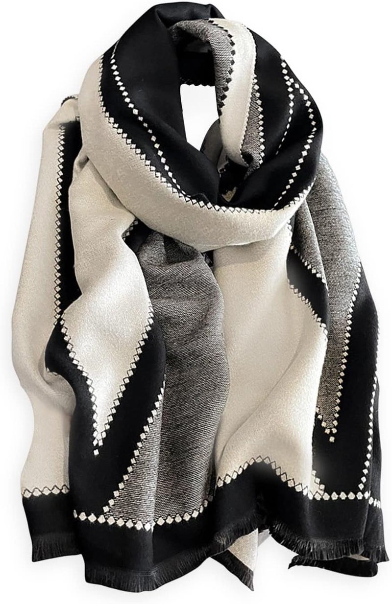 Winter Cashmere Scarf Shawl for Women Men Fashion Geometric Pattern Pashmina Scarves with Tassels Couple Style Long Soft Warm Cashmere Scarf Stole - Image 1