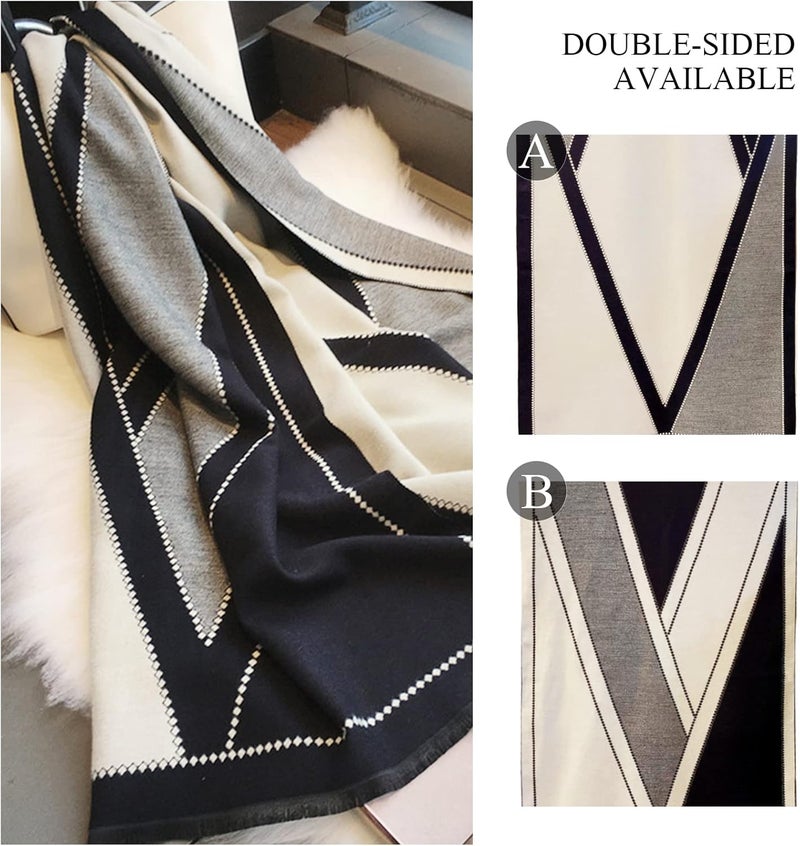 Winter Cashmere Scarf Shawl for Women Men Fashion Geometric Pattern Pashmina Scarves with Tassels Couple Style Long Soft Warm Cashmere Scarf Stole - Image 5