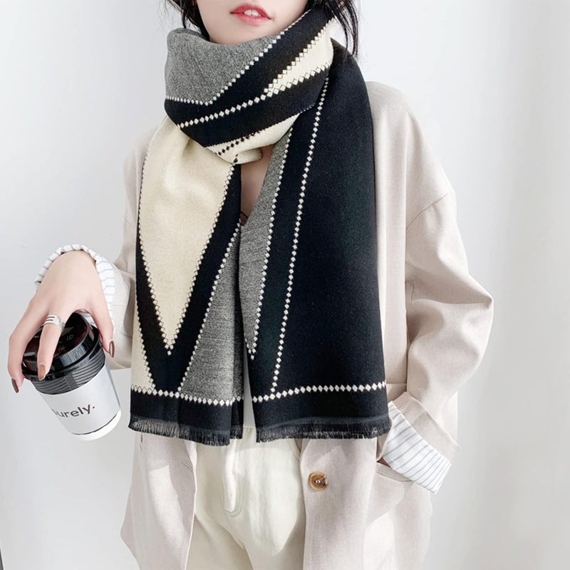 Winter Cashmere Scarf Shawl for Women Men Fashion Geometric Pattern Pashmina Scarves with Tassels Couple Style Long Soft Warm Cashmere Scarf Stole - Image 2