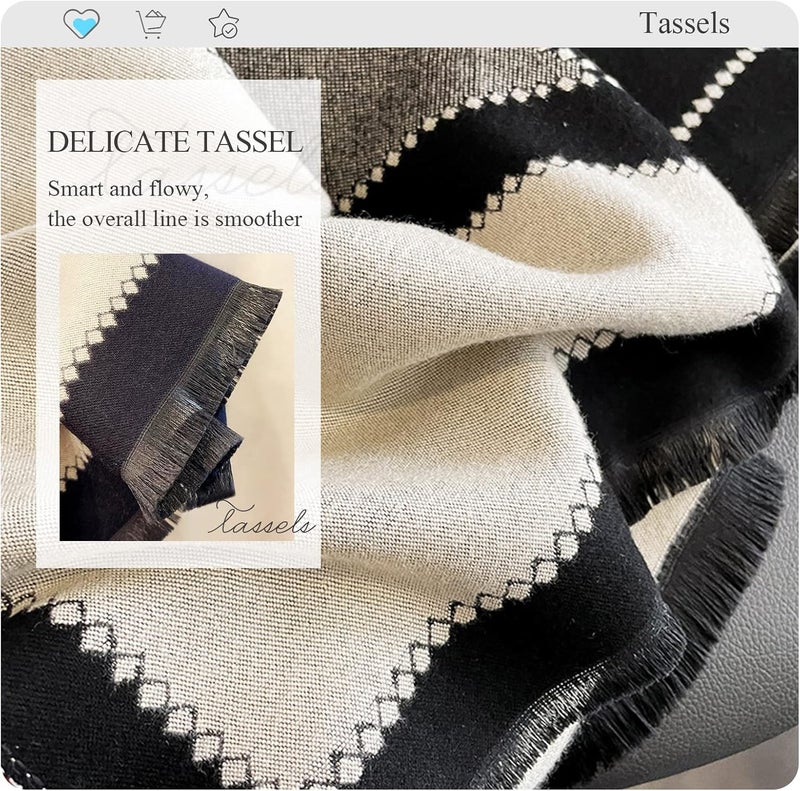 Winter Cashmere Scarf Shawl for Women Men Fashion Geometric Pattern Pashmina Scarves with Tassels Couple Style Long Soft Warm Cashmere Scarf Stole - Image 4