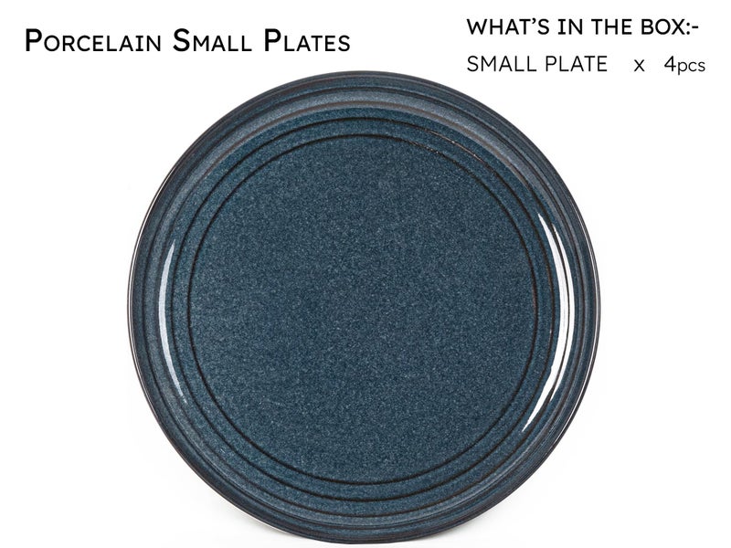 Bodhi House Handcrafted Chip Resistance Porcelain Quarter Plates, Side, Snacks, Pasta Plates 4 Pieces, Microwave and Dishwasher Safe, Small Plate Set for Dining and Gifting, Set of 4, Sapphire Blue - Image 3