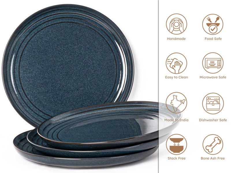 Bodhi House Handcrafted Chip Resistance Porcelain Quarter Plates, Side, Snacks, Pasta Plates 4 Pieces, Microwave and Dishwasher Safe, Small Plate Set for Dining and Gifting, Set of 4, Sapphire Blue - Image 5