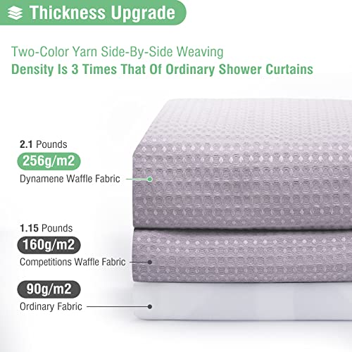 Dynamene Lavender Fabric Shower Curtain Waffle Weave Textured Heavy Duty Cloth Shower Curtains for Bathroom 256GSM Hotel Luxury Weighted Bath Curtain Set with 12 Hooks72x72 Lavender - Image 3