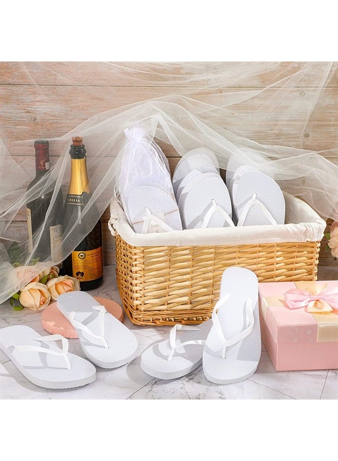 Bonuci 60 Pairs Flip Flops Bulk for Wedding Guest Slippers Hotel Guest Spa Slippers Wedding Party Favors Flip Flops with Size Cards Drawstring Bags for Wedding Pool Party (White) - Image 4