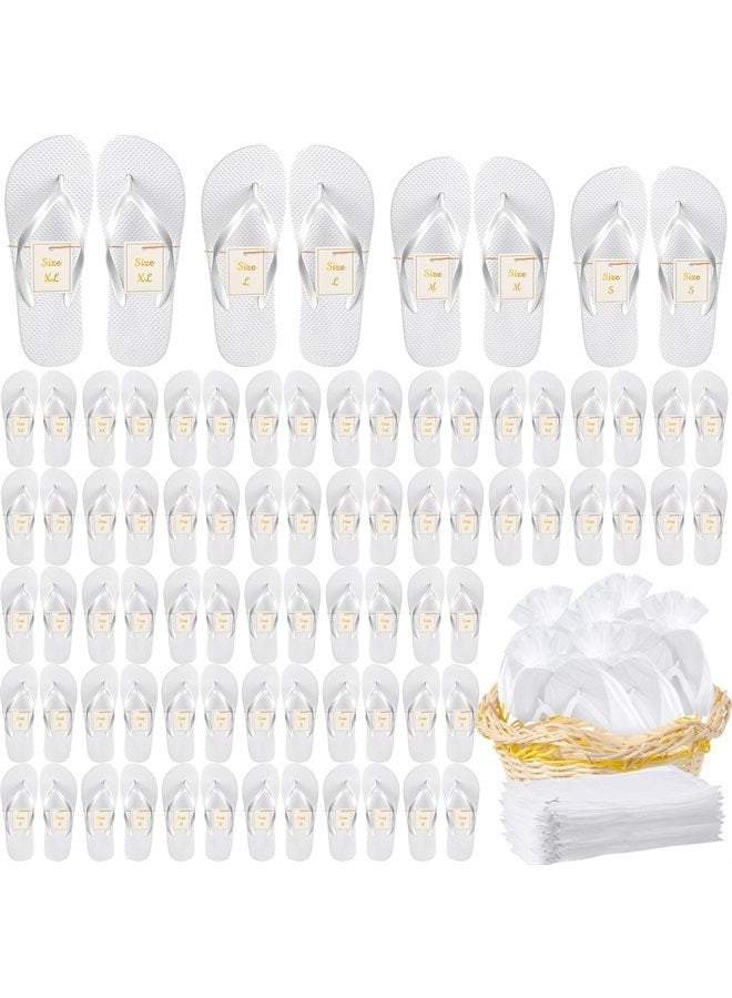 Bonuci 60 Pairs Flip Flops Bulk for Wedding Guest Slippers Hotel Guest Spa Slippers Wedding Party Favors Flip Flops with Size Cards Drawstring Bags for Wedding Pool Party (White) - Image 1