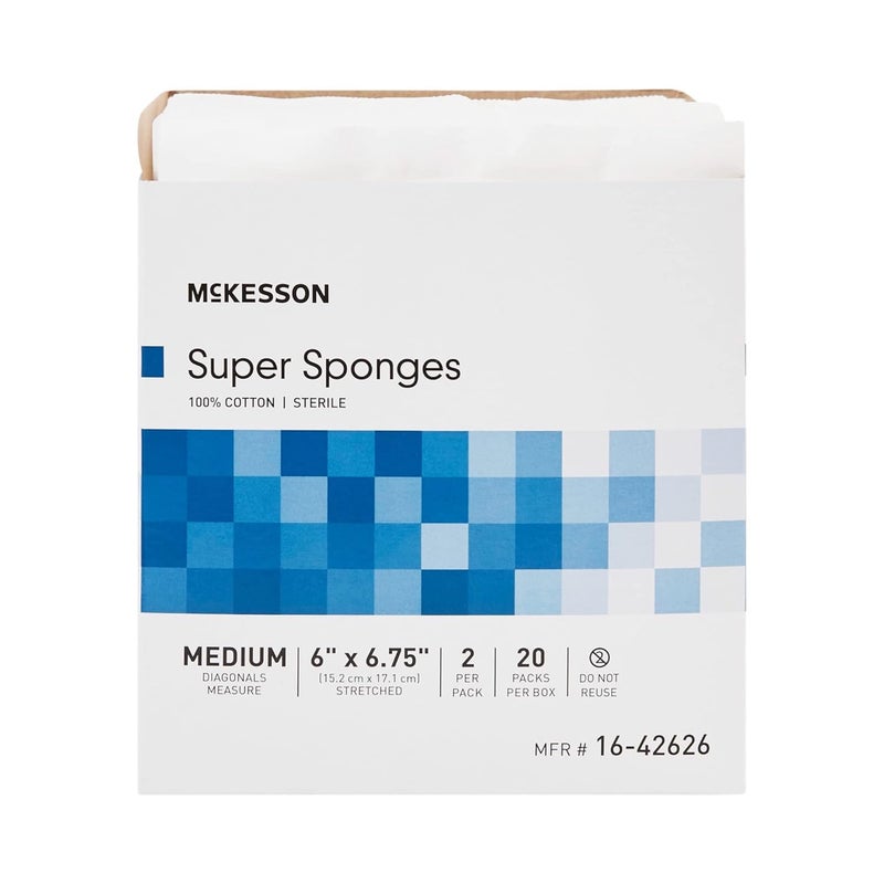 McKesson Super Sponges Sterile 100 Cotton Fluff Dressing 6 in x 6 34 in 2 per Pack 20 Packs 40 Total - Image 4