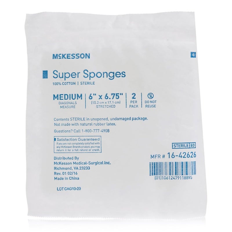 McKesson Super Sponges Sterile 100 Cotton Fluff Dressing 6 in x 6 34 in 2 per Pack 20 Packs 40 Total - Image 3