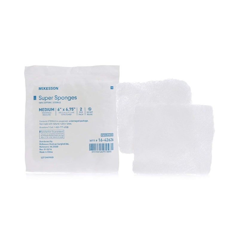 McKesson Super Sponges Sterile 100 Cotton Fluff Dressing 6 in x 6 34 in 2 per Pack 20 Packs 40 Total - Image 5