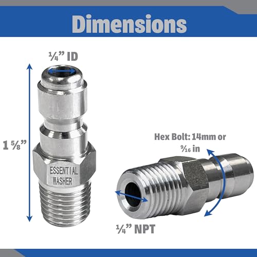 Essential Washer Stainless Steel Plug Male NPT Pressure Washer Quick Connect Fittings 5000 PSI Set Of 4 - Image 3