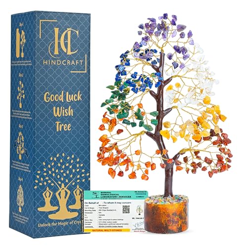 HindCraft Home Decor Seven Chakra Crystal Tree Gemstone Bonsai Money Healing Stone Tree of Life Showpiece Good Luck Feng Shui for Office Decor Spiritual Gift 8-10 Inch, 200 Beads - Image 1