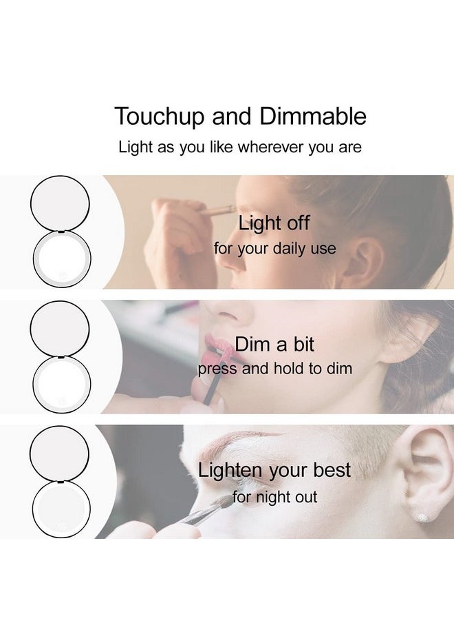 Milishow Compact Mirror With Led Light,1X/10X Magnifying Rechargeable Mirror,3.5In, Dimmable Travel Mirror For Purse,Pocket,Handheld 2-Sided Makeup Mirror 