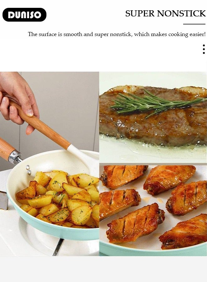 DUNISO مقلاة سيراميك خفيفة الوزن، 24 سم، صحية وغير سامة، غير لاصقة مع مقبض مقاوم للحرارة وغطاء زجاجي سميك، مقلاة أومليت قابلة للغسل ومقاومة للاهتراء ودرجات الحرارة العالية، متوافقة مع جميع أنواع المواقد، مثالية للقلي والطهي والتشويح. - Image 2