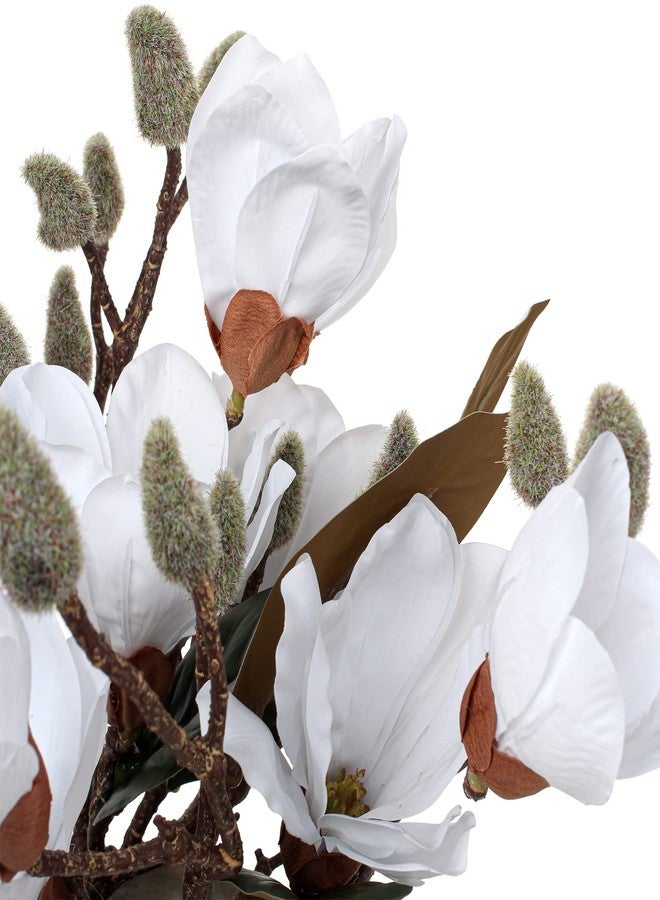 DILATATA Magnolia Artificial Flowers Stems 17.7" Real Touch Branch for Office Vase Table Centerpiece - Home Decor Fake Flowers Beige White - 5pcs - Image 3