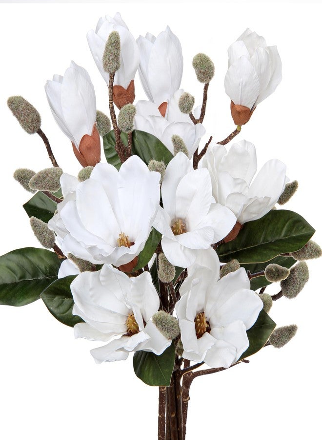 DILATATA Magnolia Artificial Flowers Stems 17.7" Real Touch Branch for Office Vase Table Centerpiece - Home Decor Fake Flowers Beige White - 5pcs - Image 1