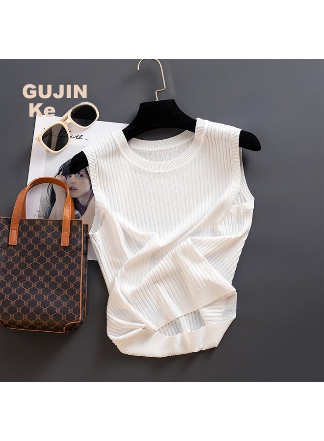Gujin Ice Silk Knitted Camisole Women's Suit Inside Summer Thin Sleeveless Spring New Base Shirt - Image 4