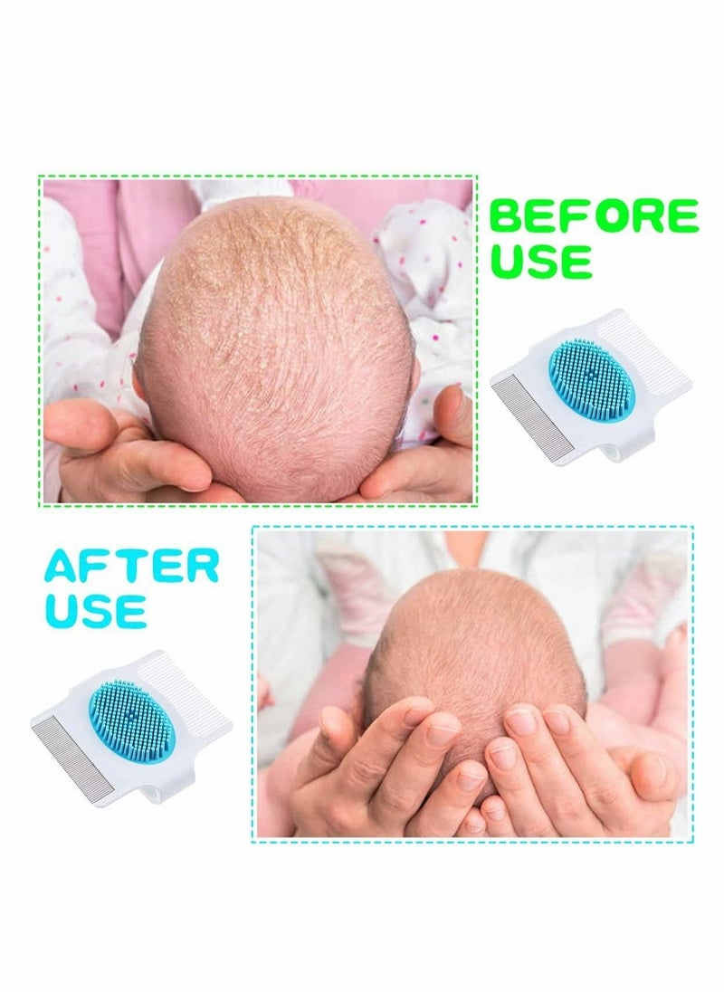 Excefore - 2 Pcs Cradle Cap Brush and Comb 3-In-1 Design Cradle Cap Brush Safe Baby's Scalp Brush Baby Bath Brush, Baby Head Scrubber Face Cleansing Brush - Image 1