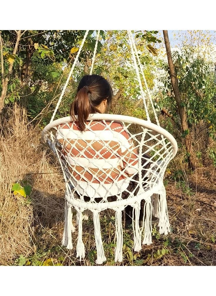 DubaiGallery Round Hammock Chair Outdoor Indoor Dormitory Bedroom Yard For Child Adult Swinging Hanging Single Safety Chair Hammock (Color : Beige)  - Image 2