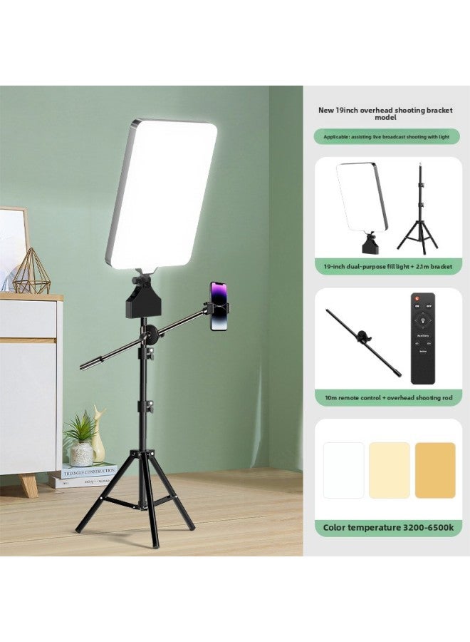 إسكدنيا Live Supplementary Light Photography Shooting Lighting Camera Anchor Special Led Studio Professional Food Light Flat Light-Specifications:Rl 19.3inch Color Remote Control Single Light + 2.1 Bracket + Mobile Phone Bevel - Image 1