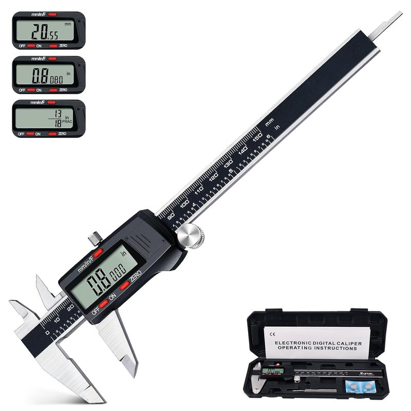 Kynup Digital Vernier Caliper, Caliper Measuring Tool, Outside Micrometer Dial Caliper with Stainless Steel, Large LCD Screen, Auto - Off Feature, Inch Metric Fraction Conversion (6Inch/150mm) - Image 1