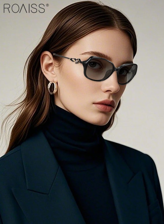رويس نظارة شمسية نسائية مستقطبة بتصميم فراشة، حماية من الأشعة فوق البنفسجية 400، مع أذرع أنيقة، نظارات شمسية أنيقة مضادة للتوهج للنساء مع حافظة للنظارات، مقاس 56 مم، لون أسود - Image 2