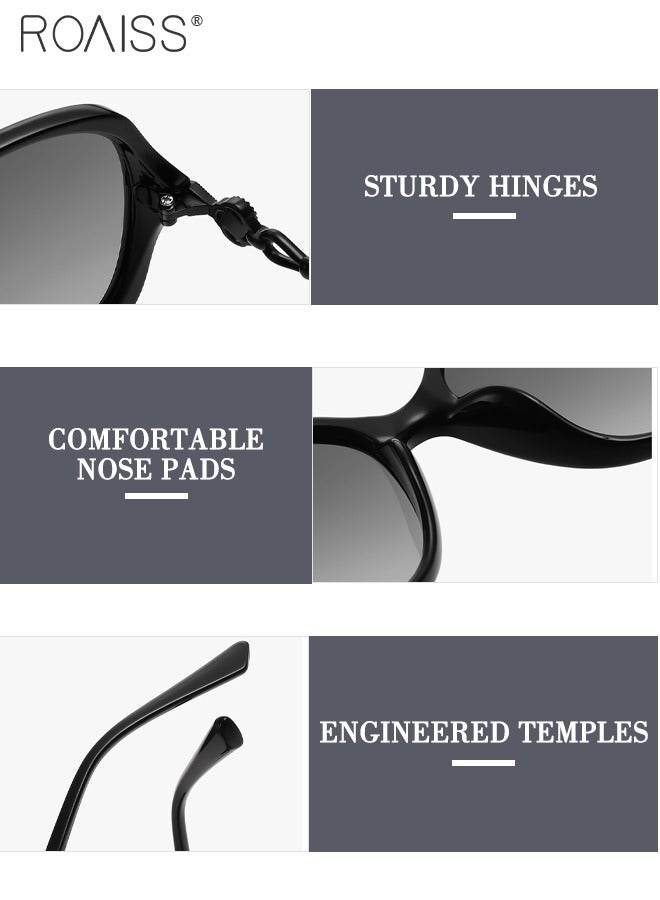 رويس نظارة شمسية نسائية مستقطبة بتصميم فراشة، حماية من الأشعة فوق البنفسجية 400، مع أذرع أنيقة، نظارات شمسية أنيقة مضادة للتوهج للنساء مع حافظة للنظارات، مقاس 56 مم، لون أسود - Image 4