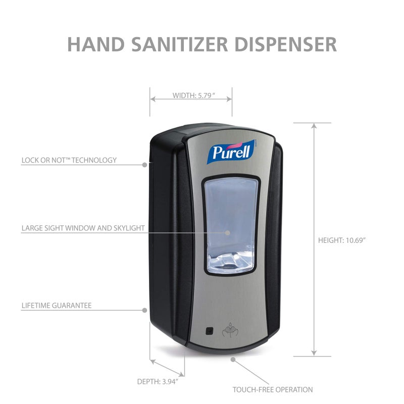 Purell LTX-12 Touch-Free Hand Sanitizer Dispenser, Chrome/Black, for 1200 mL Purell LTX-12 Hand Sanitizer Refills (Pack of 1 - Refills sold separately) - 1928-04 - Image 5