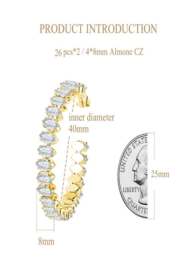 AILife Cubic Zirconia Hoop Earrings for Women and Men, Yellow Gold Plated Sparkling Rhinestone Luxury CZ Large Cuff Earrings 40mm (40.00, Almond Cubic Zirconia Earrings) - Image 4