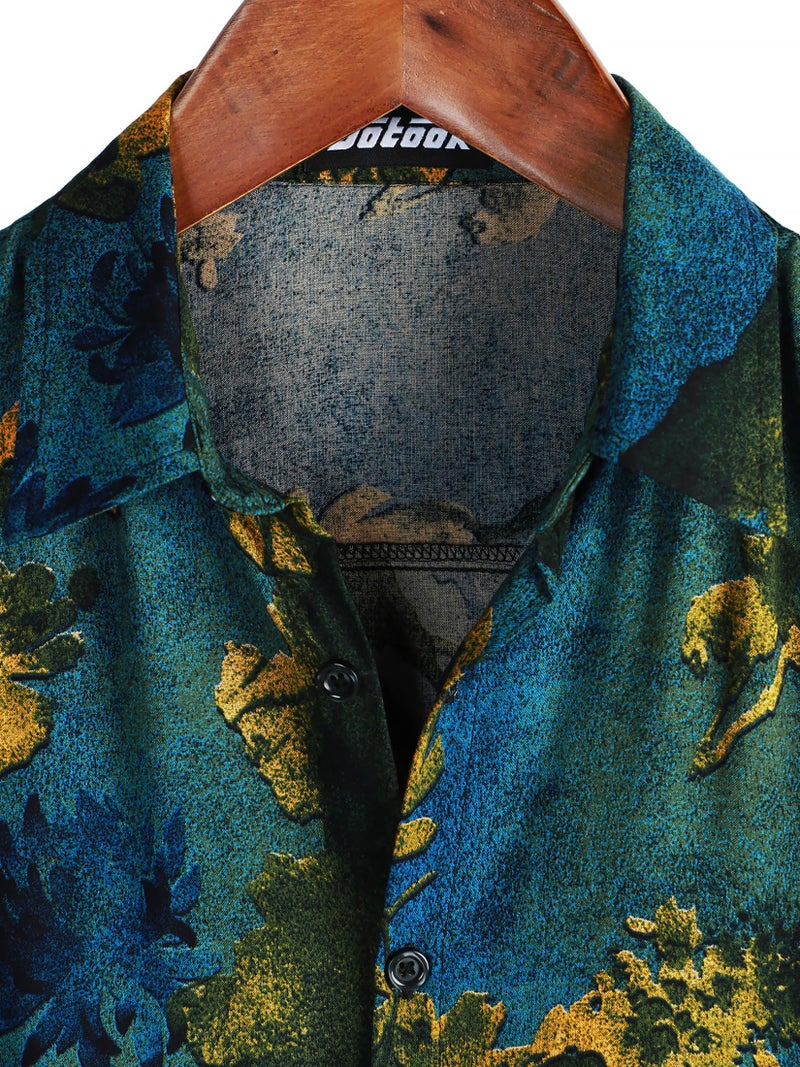 JOTOOK Mens Hawaiian Shirt Short Sleeve Button Down Tropical Shirts Casual Floral Summer Beach Shirt Small Dark Blue - Image 3