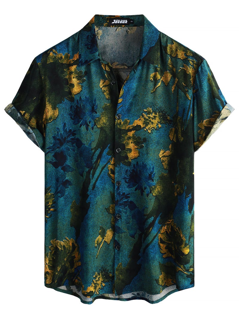JOTOOK Mens Hawaiian Shirt Short Sleeve Button Down Tropical Shirts Casual Floral Summer Beach Shirt Small Dark Blue - Image 1