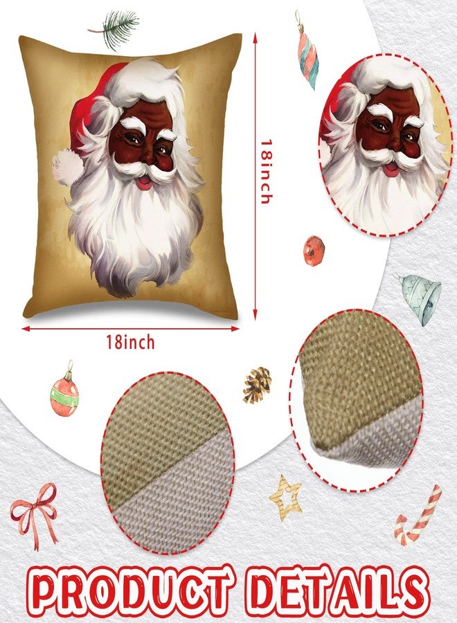 جيتك غطاء وسادة مزخرف من Jetec مكون من 4 قطع بتصميم عيد ميلاد سعيد، سانتا كلوز باللون الأسود، مقاس 18 × 18 بوصة، غطاء وسادة مزخرف بتصميم عطلة أمريكية أفريقية، غطاء وسادة للأريكة الداخلية وديكور عيد الميلاد - Image 2