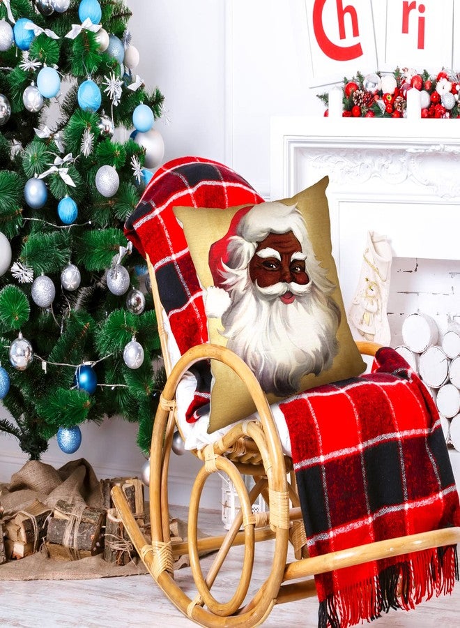 جيتك غطاء وسادة مزخرف من Jetec مكون من 4 قطع بتصميم عيد ميلاد سعيد، سانتا كلوز باللون الأسود، مقاس 18 × 18 بوصة، غطاء وسادة مزخرف بتصميم عطلة أمريكية أفريقية، غطاء وسادة للأريكة الداخلية وديكور عيد الميلاد - Image 5