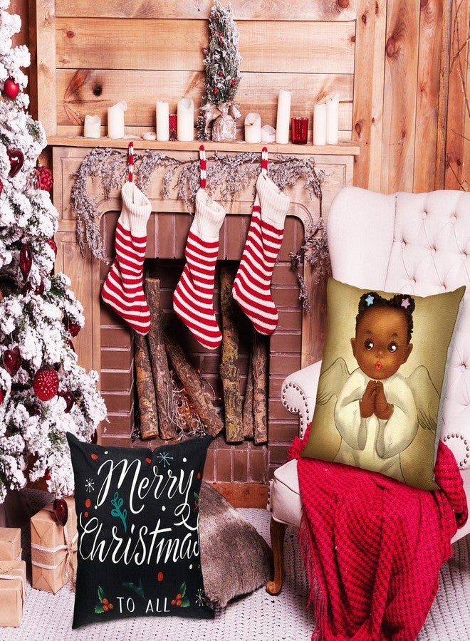 جيتك غطاء وسادة مزخرف من Jetec مكون من 4 قطع بتصميم عيد ميلاد سعيد، سانتا كلوز باللون الأسود، مقاس 18 × 18 بوصة، غطاء وسادة مزخرف بتصميم عطلة أمريكية أفريقية، غطاء وسادة للأريكة الداخلية وديكور عيد الميلاد - Image 4