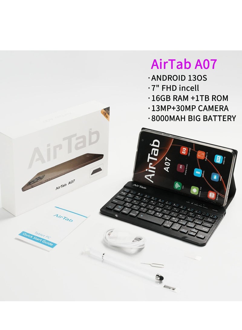 AirTab A07 Tablet with Keyboard, 7 Inch FHD Display, 1TB ROM and 16GB RAM - Powerful 8000mAh Battery