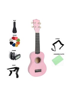 Megarya Aiersi Branded Basswood Body Pink Color Soprano Beginner Ukulele With Bag, Capo, Strap, Picks, Tuner, Cleaning Cloth  - Image 1