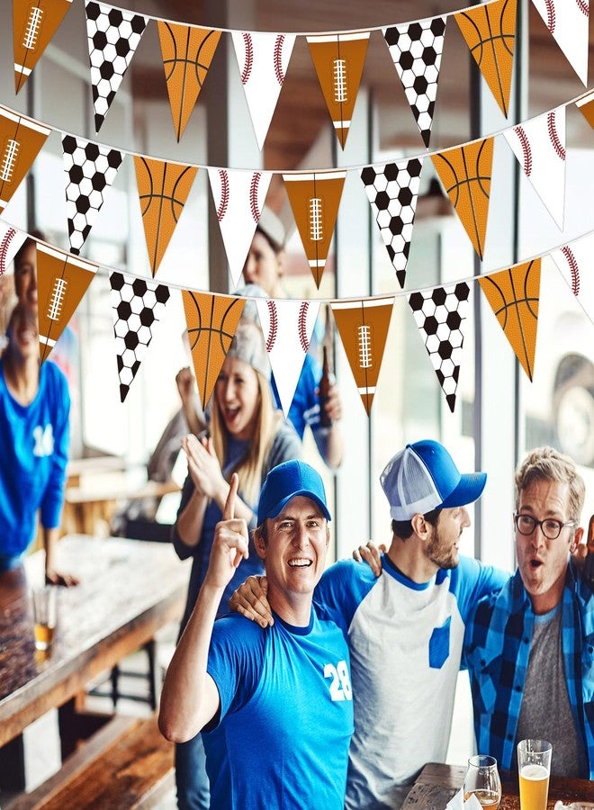 MARFOREVER 39.8 Ft Sport Party Banner Decorations, 48 Pcs Pre-Strung Football Basketball Soccer Baseball Triangle Flag Background Hanging Paper Banner Flags for Sports Supplies Birthday Party Decoration - Image 2