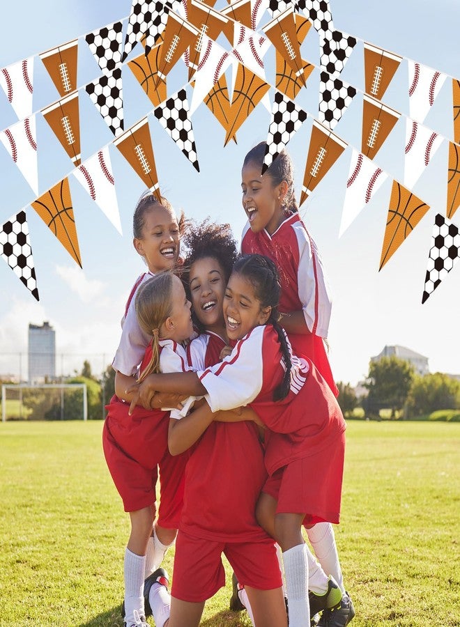 MARFOREVER 39.8 Ft Sport Party Banner Decorations, 48 Pcs Pre-Strung Football Basketball Soccer Baseball Triangle Flag Background Hanging Paper Banner Flags for Sports Supplies Birthday Party Decoration - Image 5