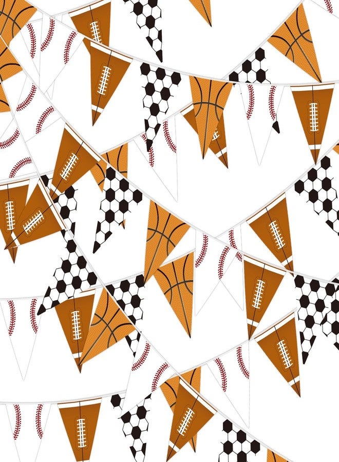 MARFOREVER 39.8 Ft Sport Party Banner Decorations, 48 Pcs Pre-Strung Football Basketball Soccer Baseball Triangle Flag Background Hanging Paper Banner Flags for Sports Supplies Birthday Party Decoration - Image 1