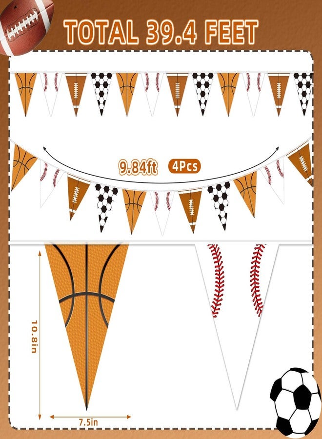 MARFOREVER 39.8 Ft Sport Party Banner Decorations, 48 Pcs Pre-Strung Football Basketball Soccer Baseball Triangle Flag Background Hanging Paper Banner Flags for Sports Supplies Birthday Party Decoration - Image 3