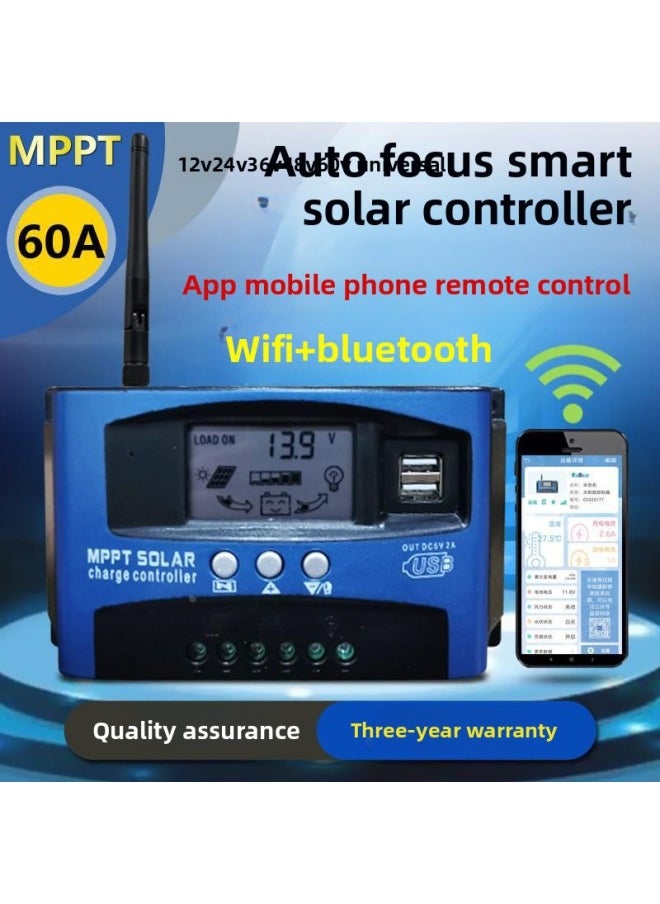 MPPT Solar Controller 30A100A Automatic Charging And Discharging Universal 12v24V36V48V60 Photovoltaic Generator-Color:Mppt12v-60v60a Mobile Phone App Bluetooth Wifi