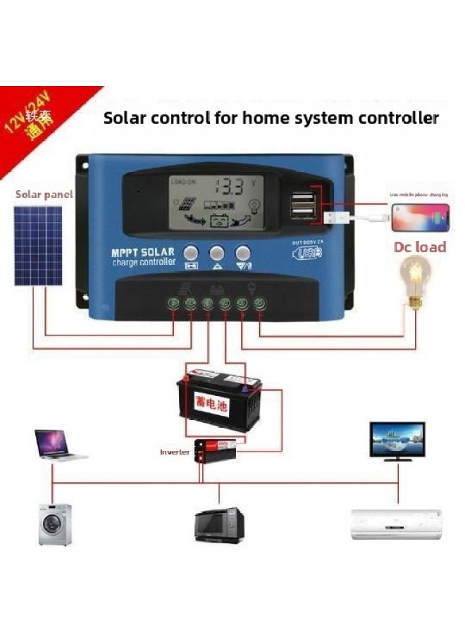 MPPT Solar Controller 30A100A Automatic Charging And Discharging Universal 12v24V36V48V60 Photovoltaic Generator-Color:Mppt12v-60v60a Mobile Phone App Bluetooth Wifi